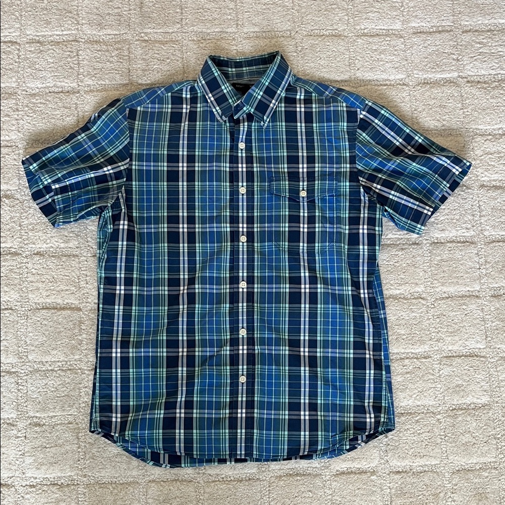 Banana Republic Navy and Green Plaid Shirt